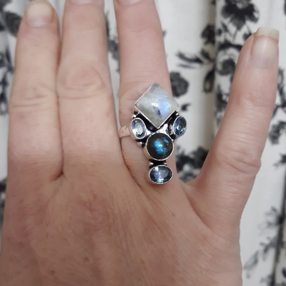 New Rainbow Moonstone, Labradorite 925 Silver Ring. - Picture 3 of 8